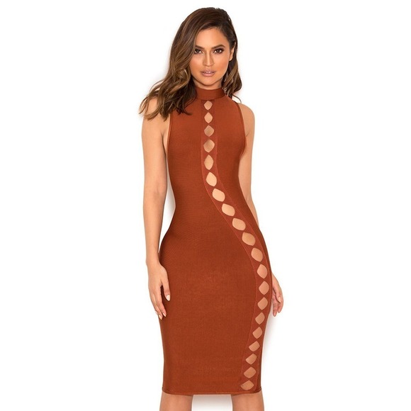 House of CB Dresses & Skirts - House of CB BODYCON DRESS AMALEA TAN SLEEVELESS CUT OUT XS NWT